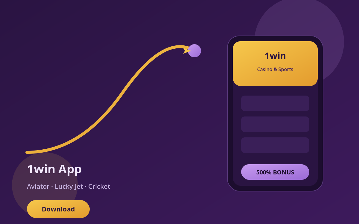 1win casino app for India showing Aviator, the welcome bonus and the download button